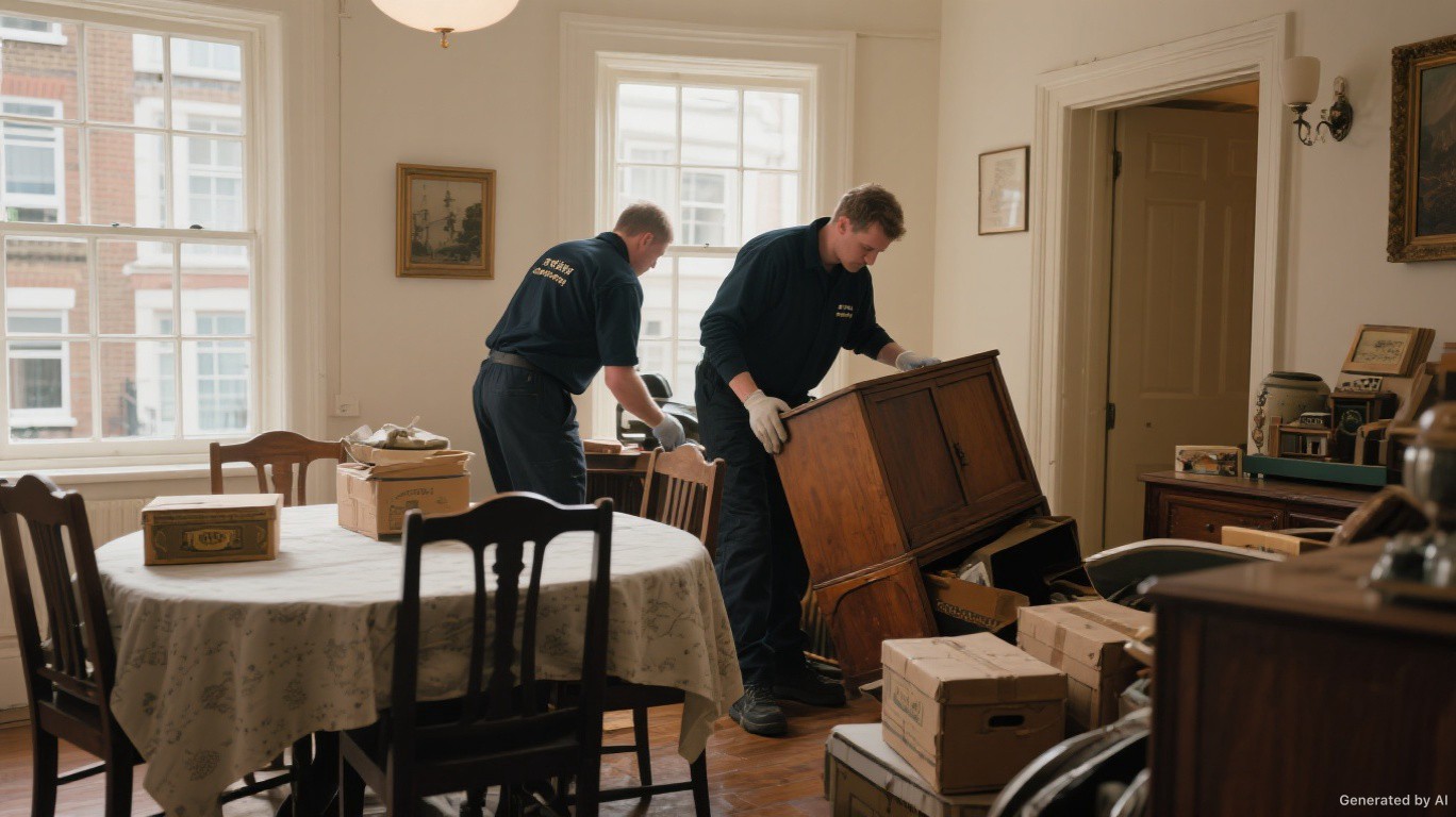 Respectful probate clearance team carefully clearing old furniture and household contents from a traditional SW5 (Kensington) house — Probate House Clearance